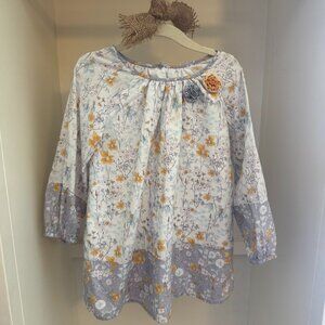 Pippa & Julie Long Sleeve White, Grey + Yellow Floral Dress, girls size 4